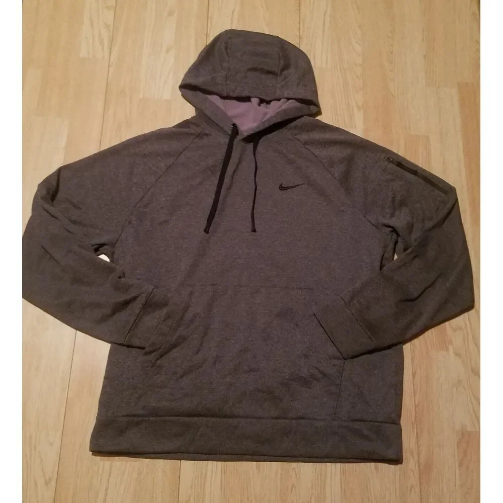 Nike Themar Fit‎ Sweater Mens Large Gray Drawstring Hoodie Activewear Zip Pocket